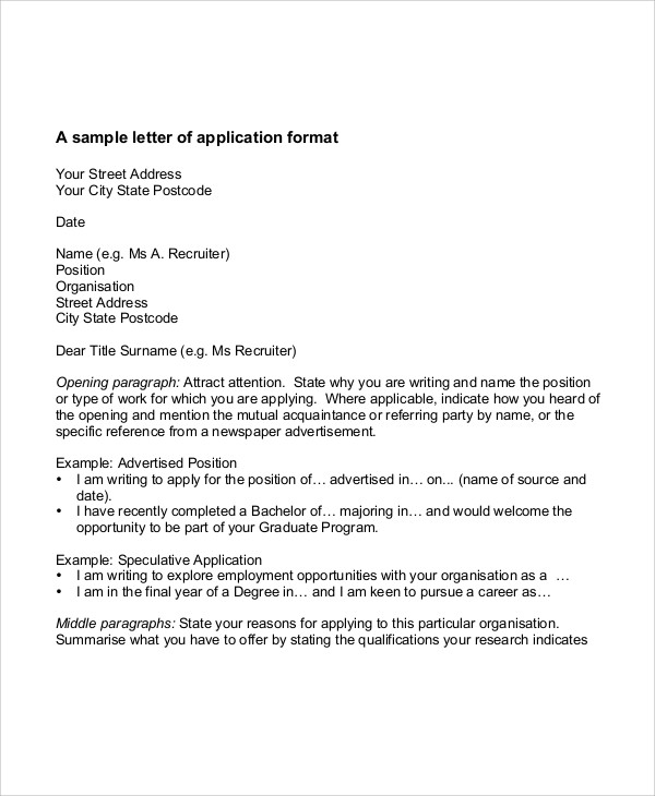 sample job application letter for summer job