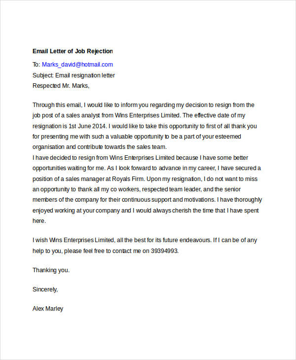 8 email rejection letters free sample example format download