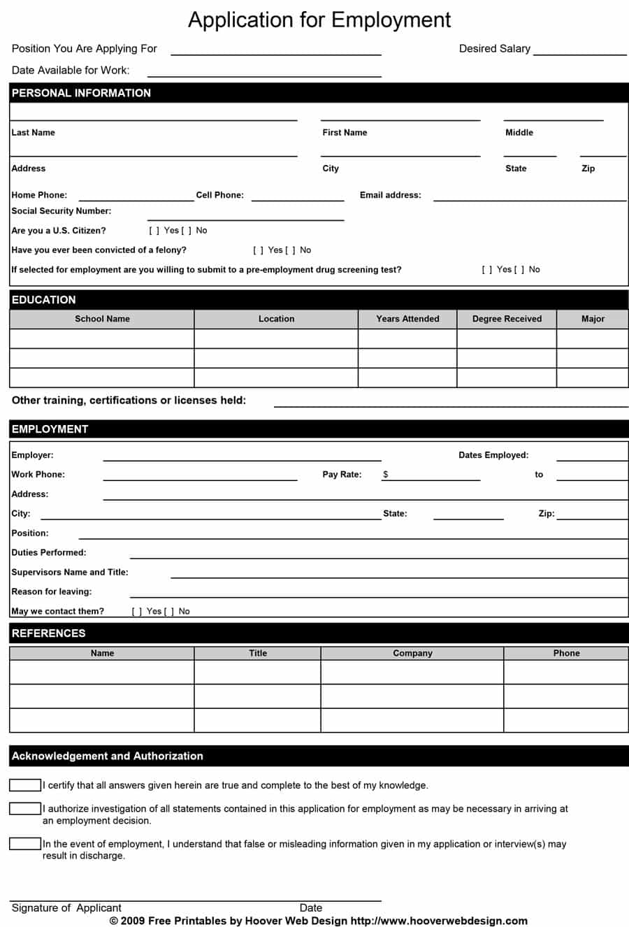 employment application template free download canre klonec co
