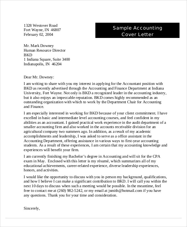 12 accounting cover letters free sample example format download