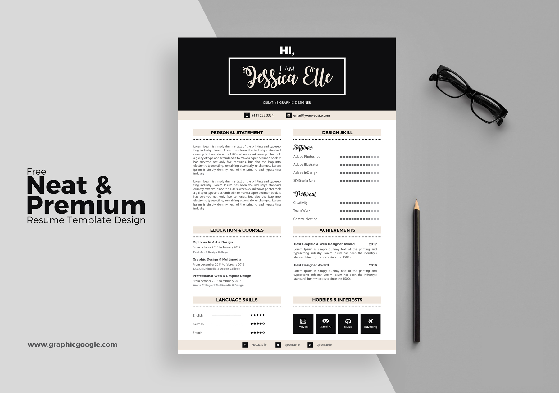 free neat premium resume template design