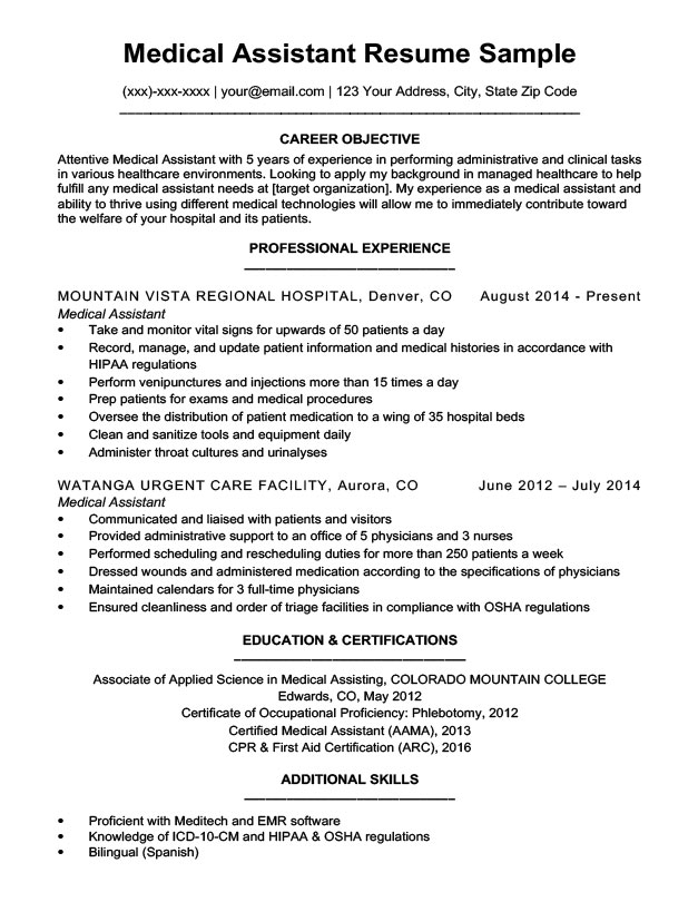 medical assistant resume sample resume companion