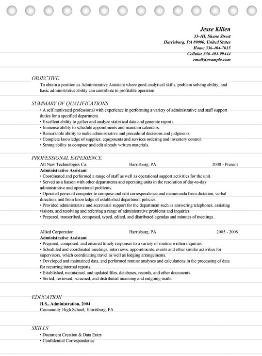 administrative assistant resume examples microsoft word doc