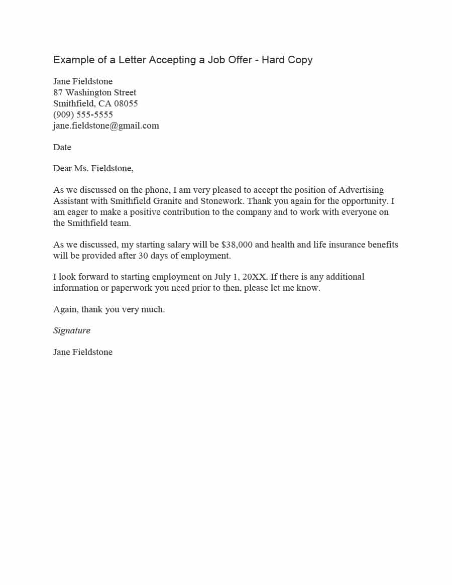40 professional job offer acceptance letter email templates