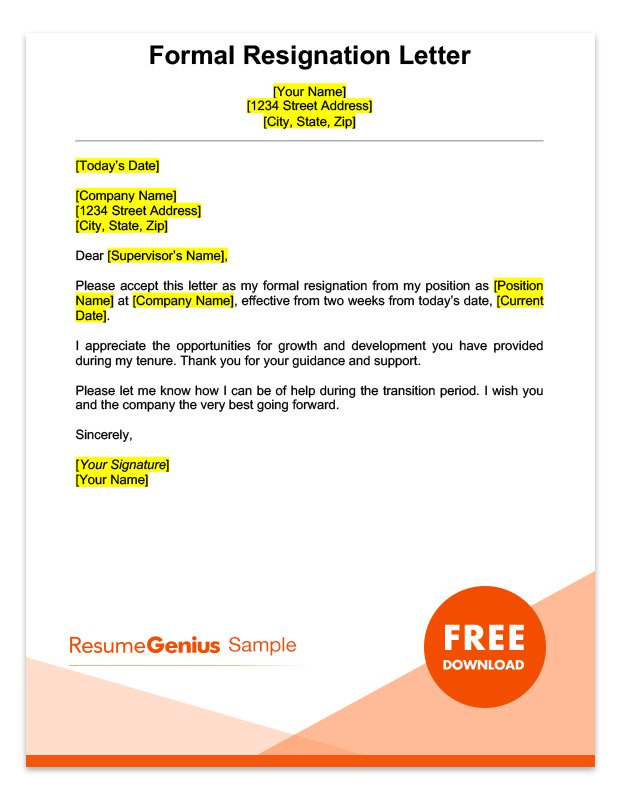 two weeks notice letter sample free download