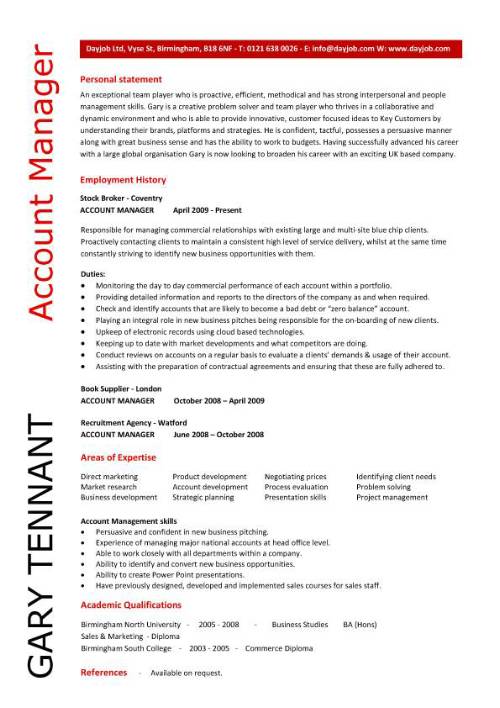 account manager resume sample pic account manager cv gary tenant