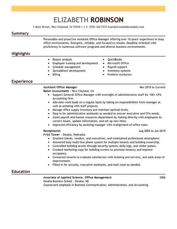 office manager resume objective examples by elizabeth robinson best