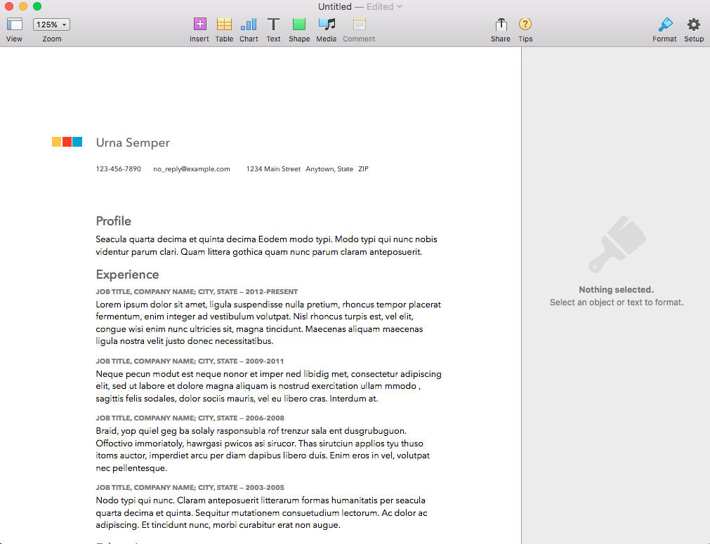 how to create a resume in apple pages mac