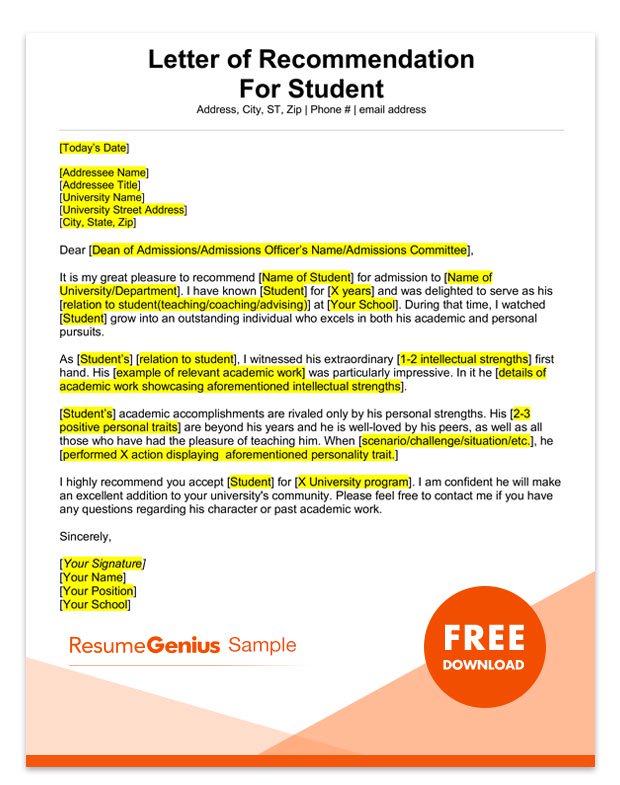 student and teacher recommendation letter samples 4 templates rg