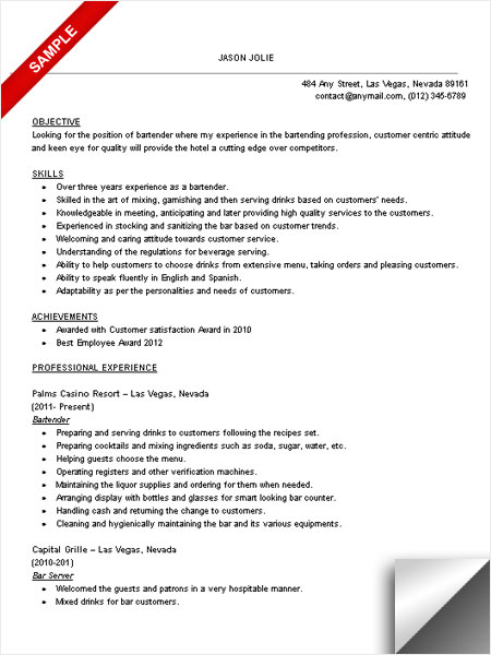 bartender resume objective april onthemarch co