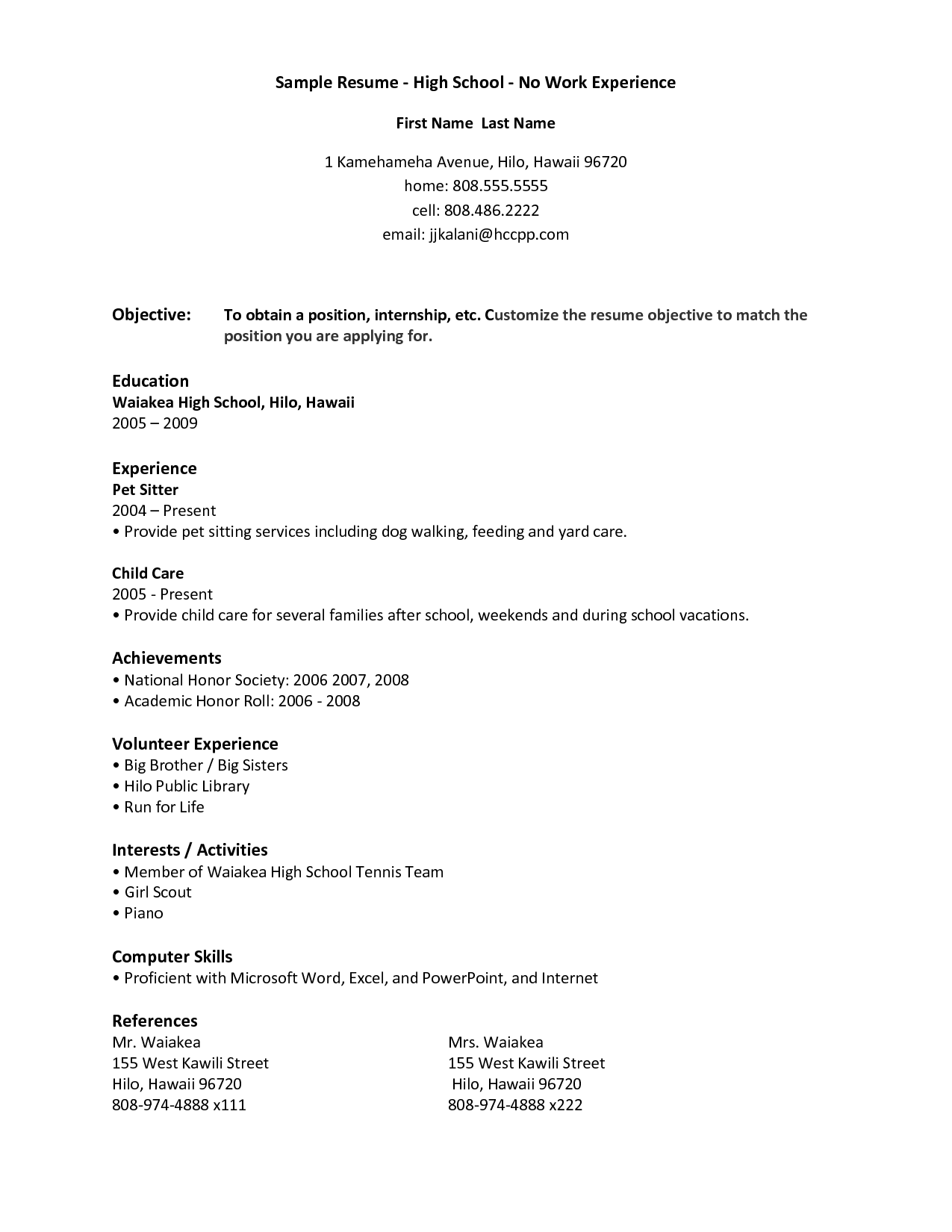 examples of student resumes with no worke example sample resume high