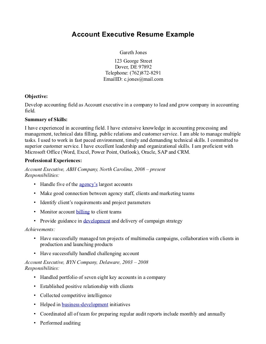 resume format of accounts executive example