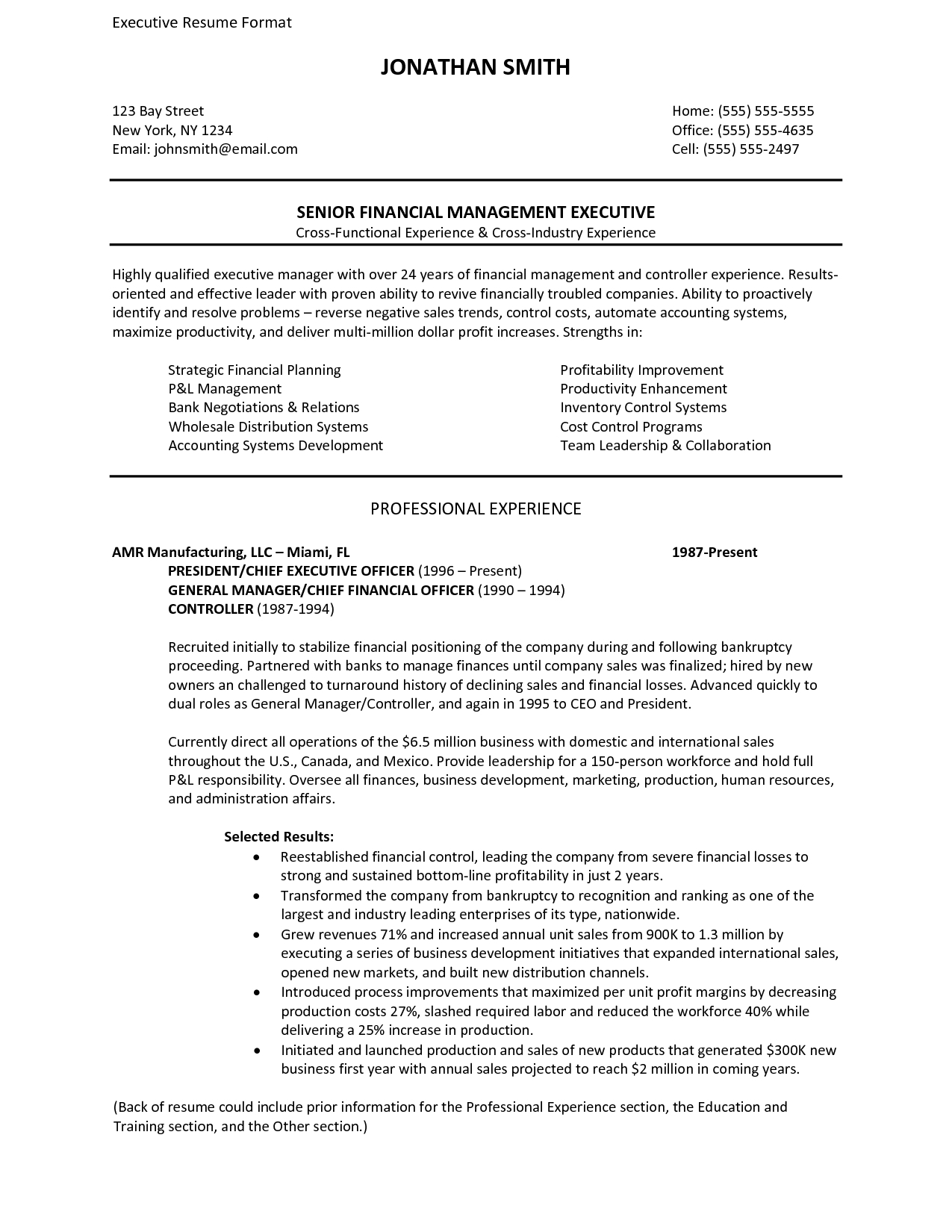 executive resume format cover letter