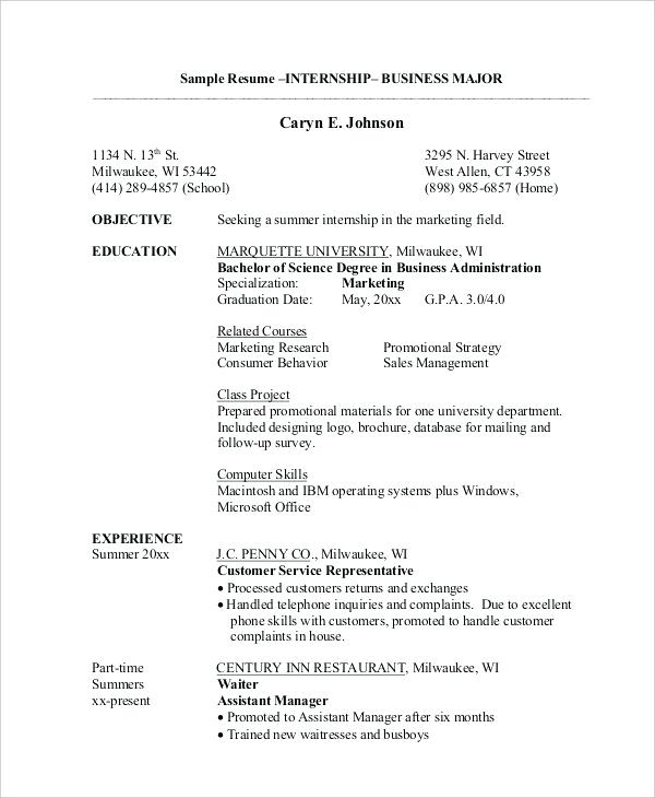 marketing internship resume samples best of collection examples