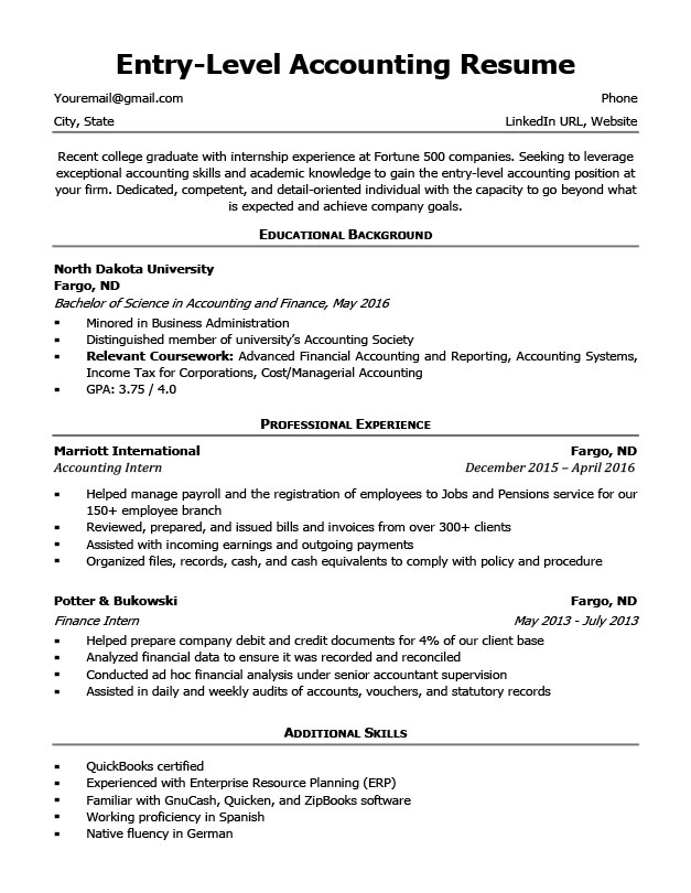 entry level accounting resume sample 4 writing tips rc