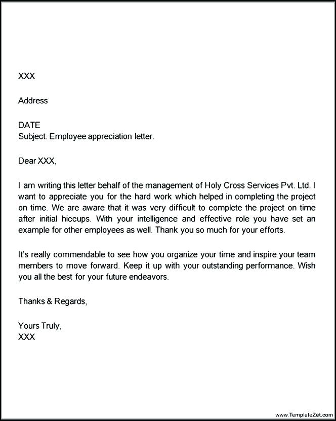 sample of appreciation letter to employer rightarrow template database