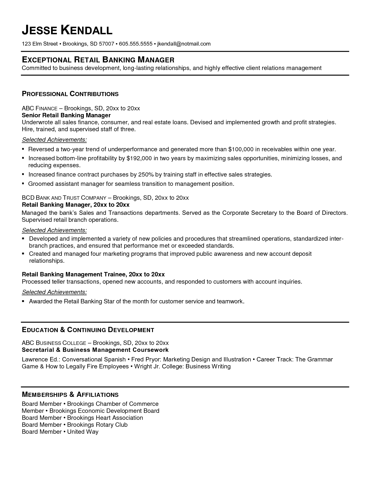 bank resume examples