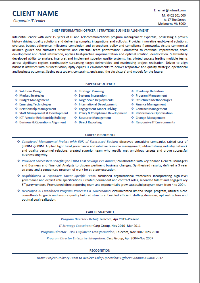 cio resume example melbourne resumes
