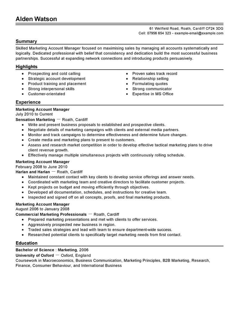 best account manager resume example livecareer