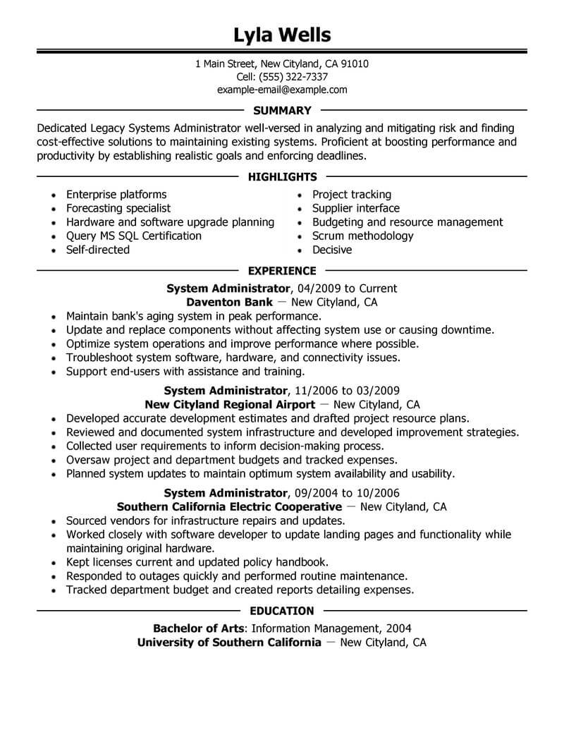 system administrator resume examples fast lunchrock co