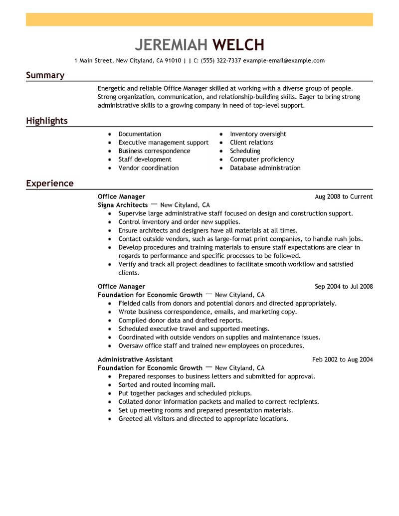 best office manager resume example livecareer