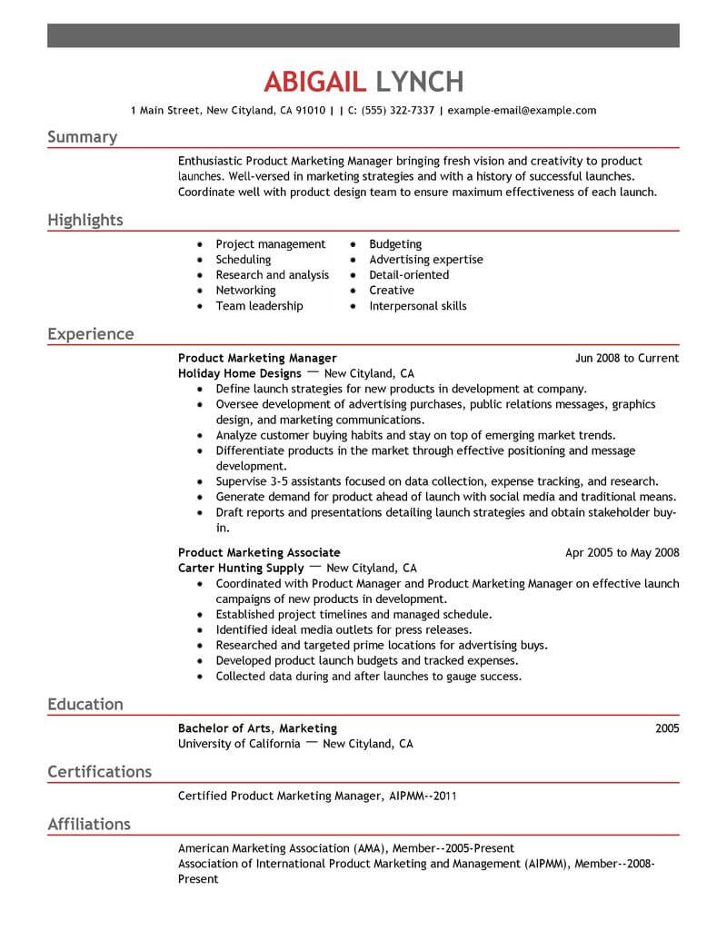 best product marketer resume example livecareer
