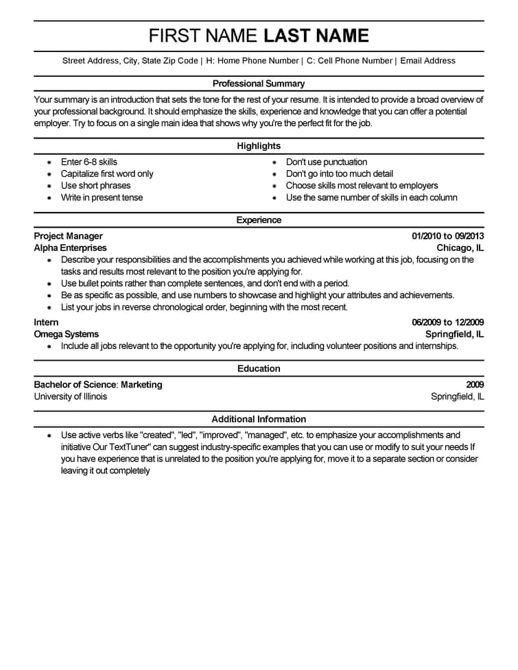 free professional resume templates livecareer