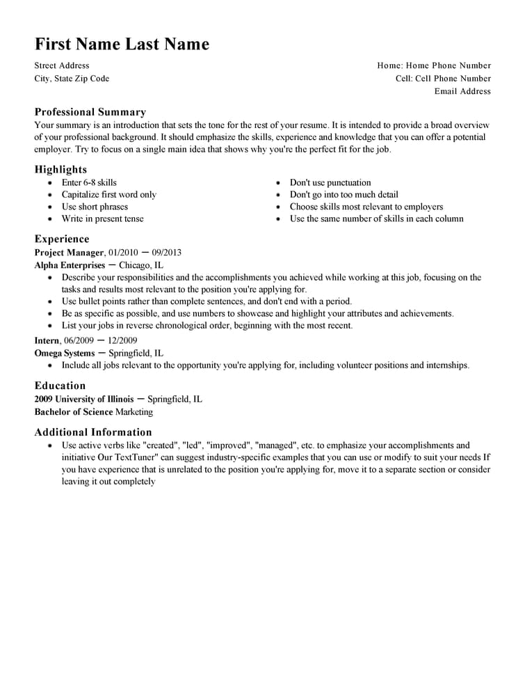 free professional resume templates livecareer