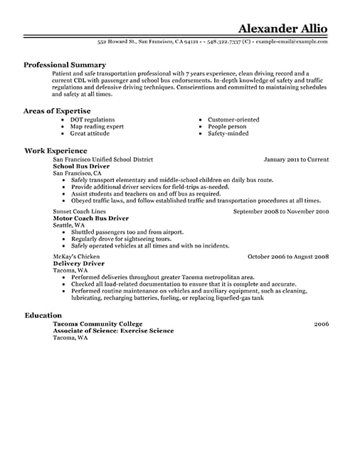 best bus driver resume example livecareer