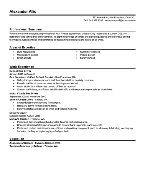 best bus driver resume example livecareer