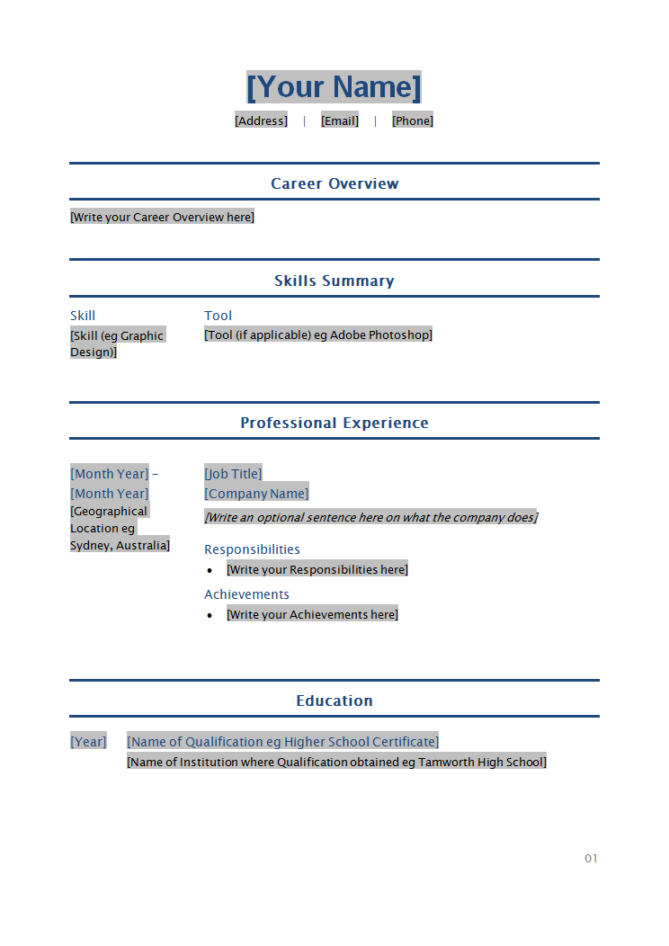 simple basic resume template